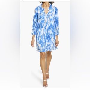 halogen sunburst pleat long sleeve minidress
